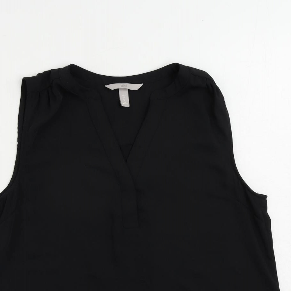H&M Womens Black Polyester Basic Blouse Size 8 V-Neck