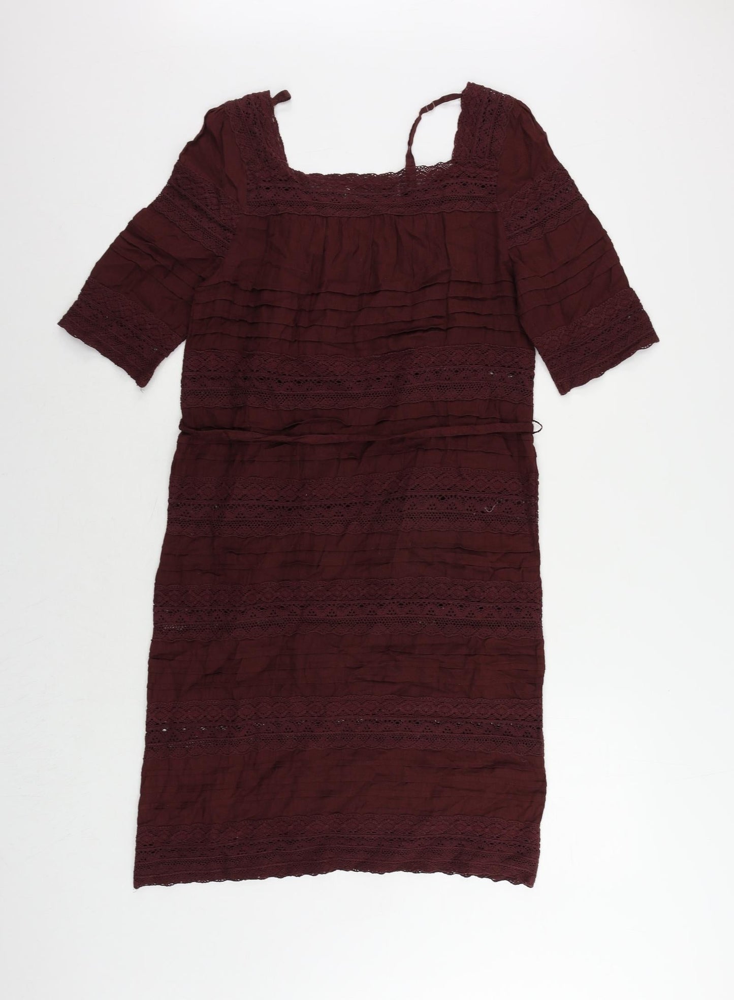 nice things Womens Purple Cotton Sheath Size 8 Square Neck Pullover - Lace Detail