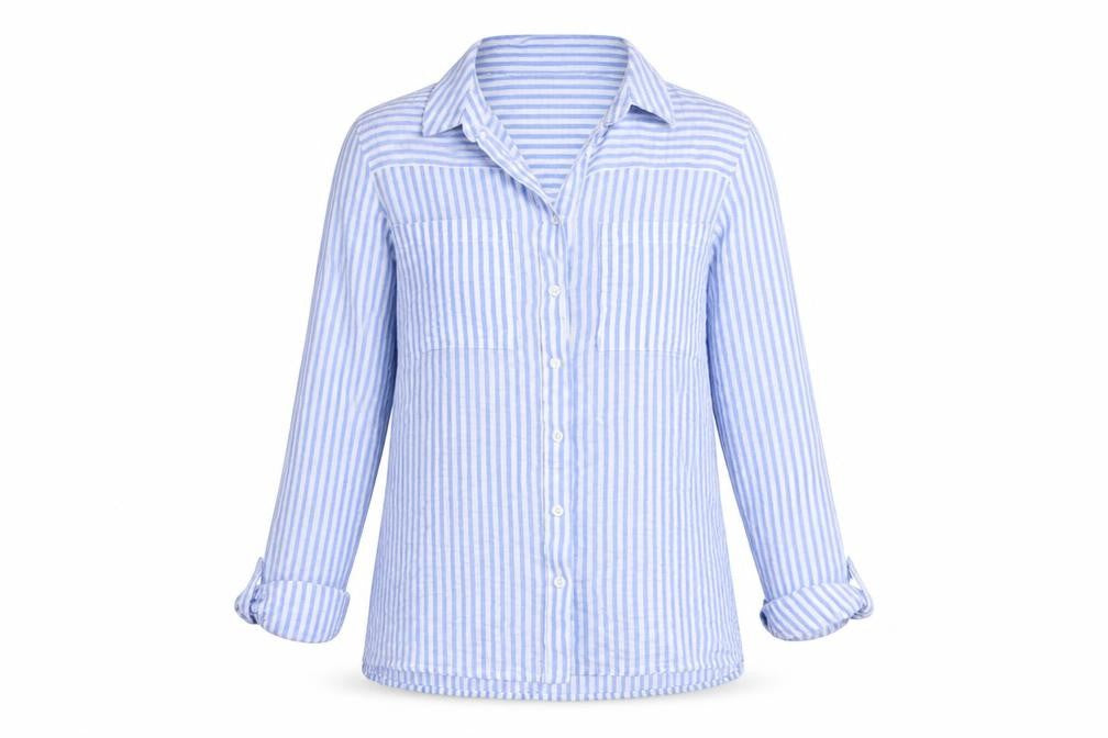Dorothy Perkins Womens Blue Striped Cotton Basic Button-Up Size 8 Collared