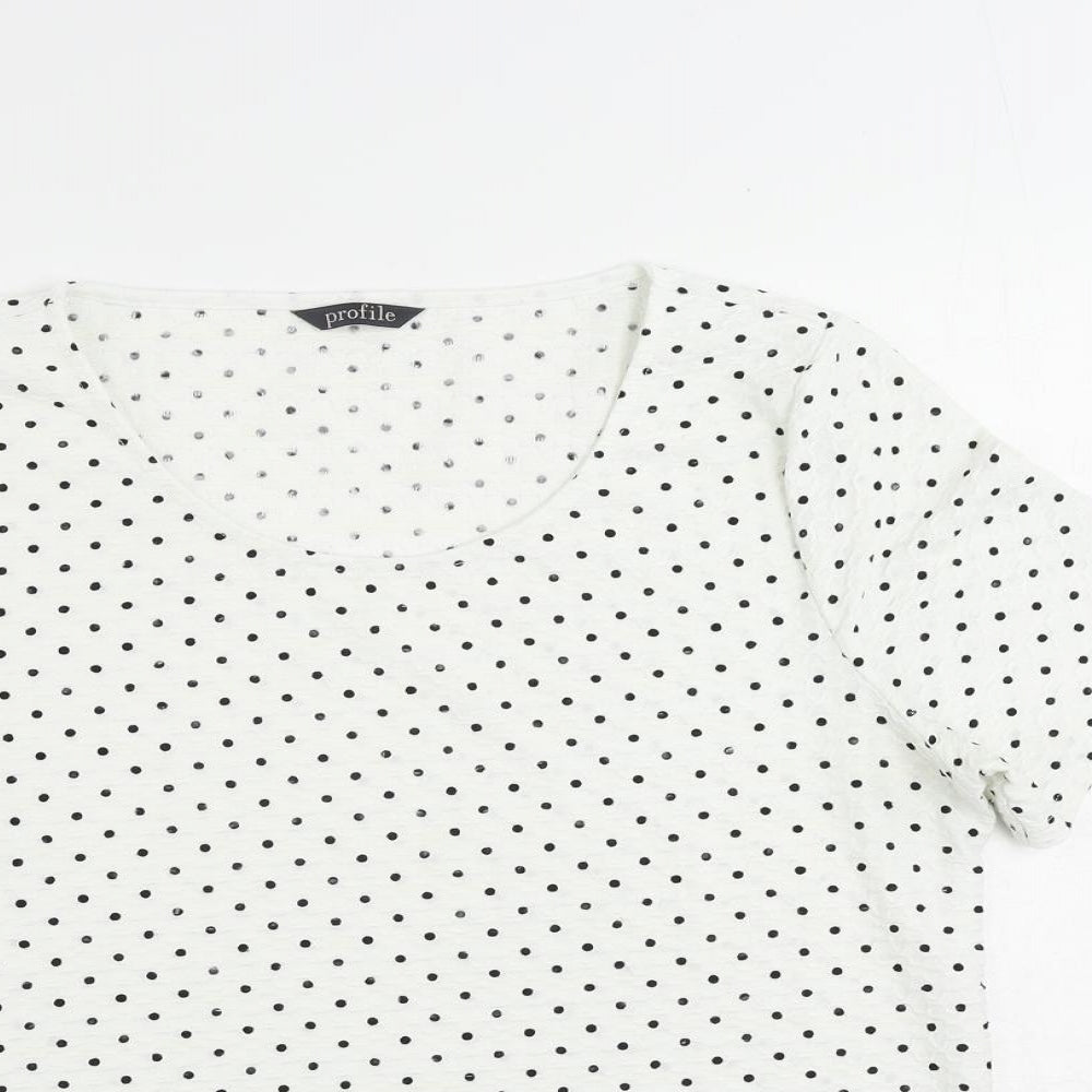 Profile Womens White Polka Dot Polyester Basic T-Shirt Size 14 Round Neck