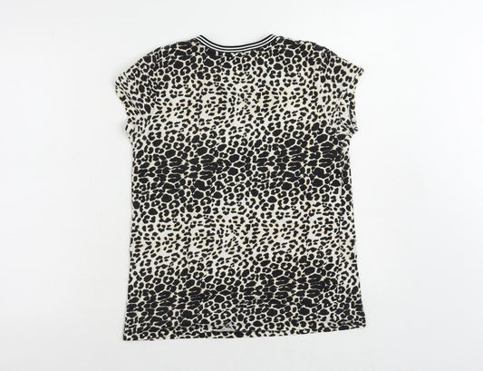 M&Co Girls Black Animal Print Cotton Pullover T-Shirt Size 13 Years Crew Neck Pullover