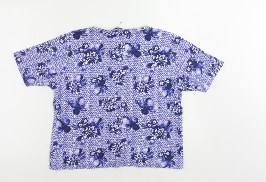 EWM Womens Blue Geometric Cotton Basic T-Shirt Size 14 Round Neck - Size 14-16