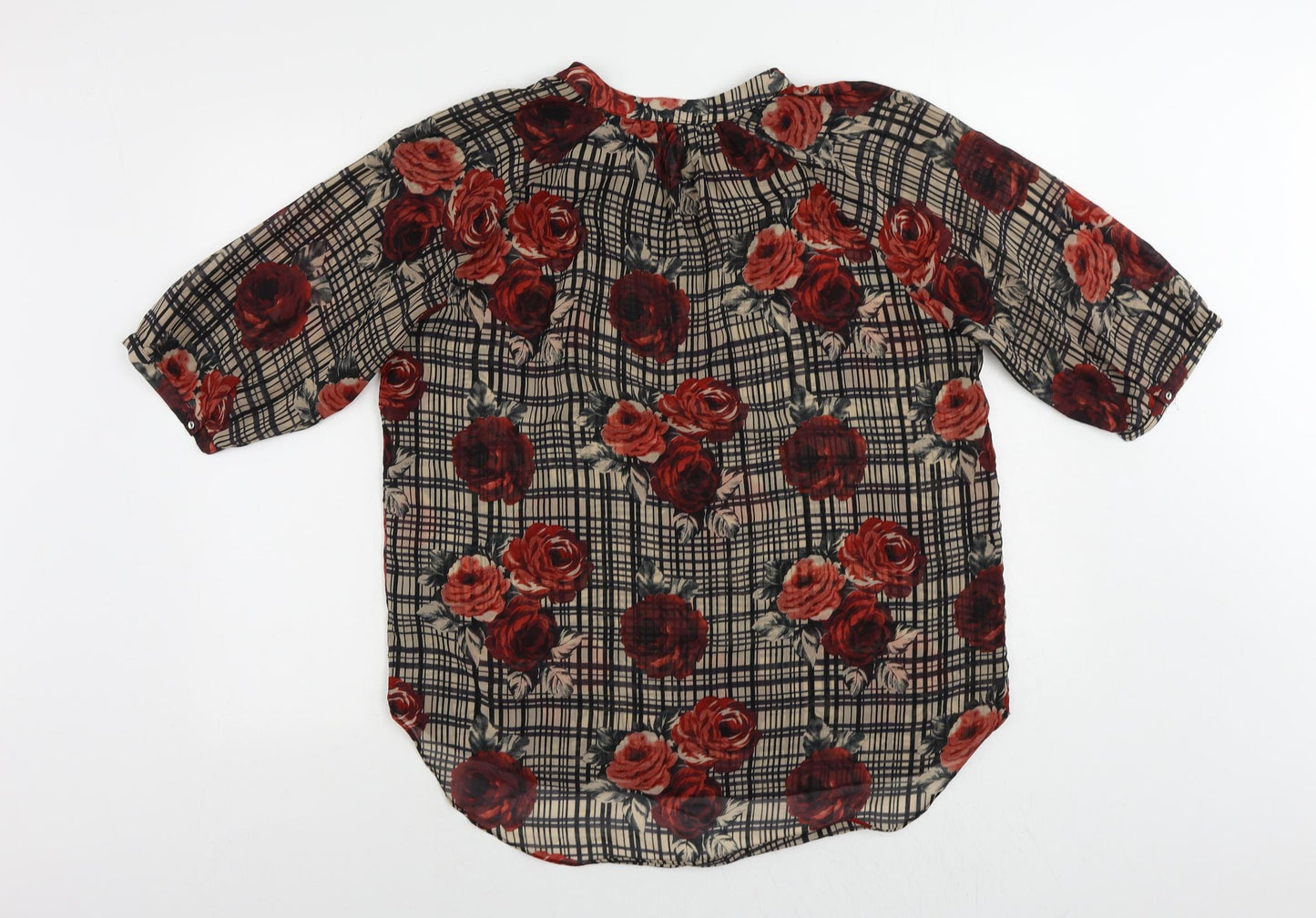 NEXT Womens Black Floral Polyester Basic Blouse Size 16 Round Neck - Sheer