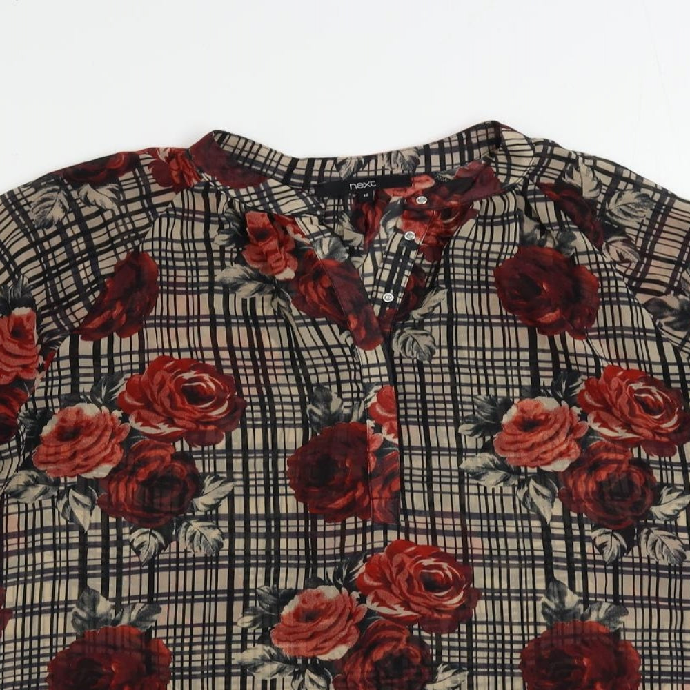 NEXT Womens Black Floral Polyester Basic Blouse Size 16 Round Neck - Sheer
