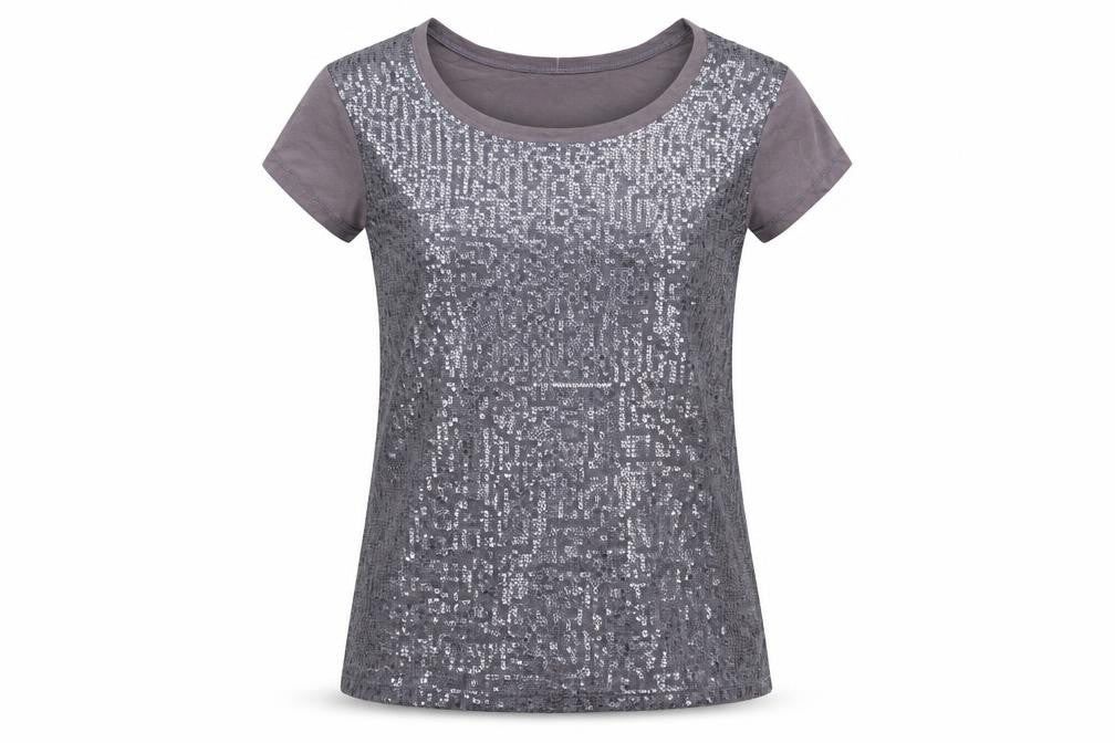 Great Plains Womens Grey Cotton Basic T-Shirt Size M Round Neck - Sequin