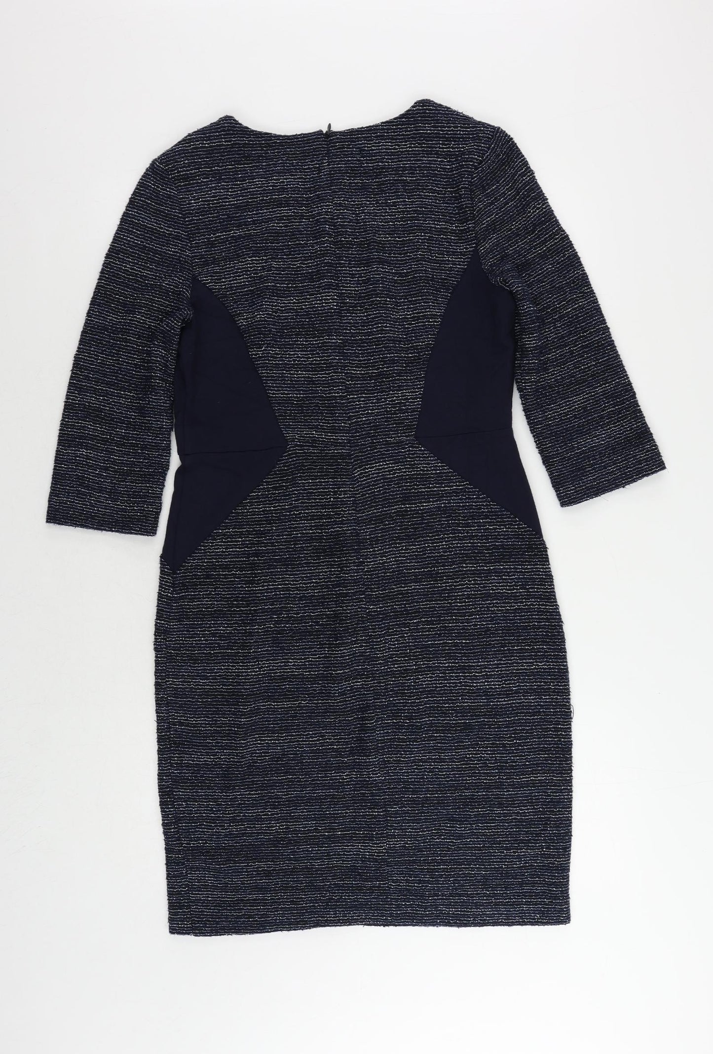 Phase Eight Womens Blue Cotton Pencil Dress Size 12 V-Neck Zip