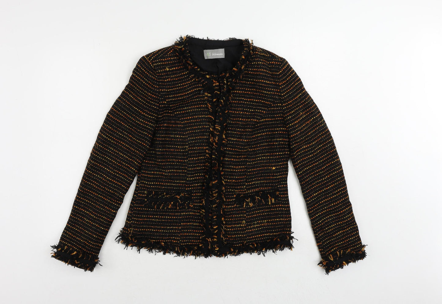 Marks and Spencer Womens Black Striped Jacket Blazer Size 8 Hook & Eye