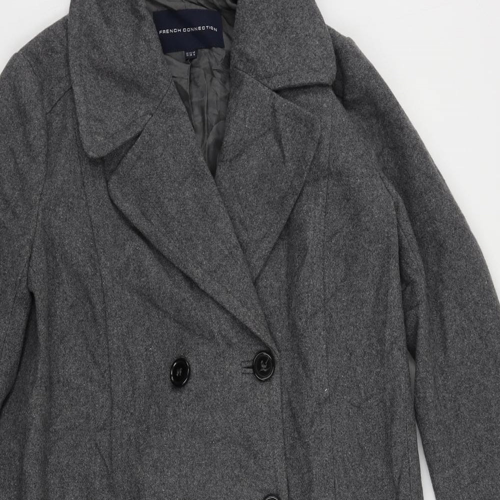 French Connection Womens Grey Overcoat Coat Size 10 Button
