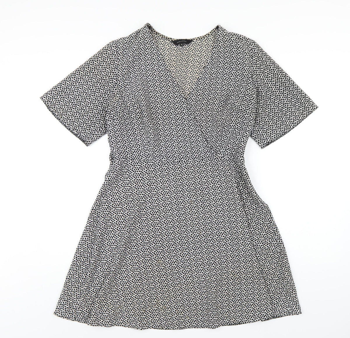 New Look Womens White Polka Dot Polyester A-Line Size 12 V-Neck Zip