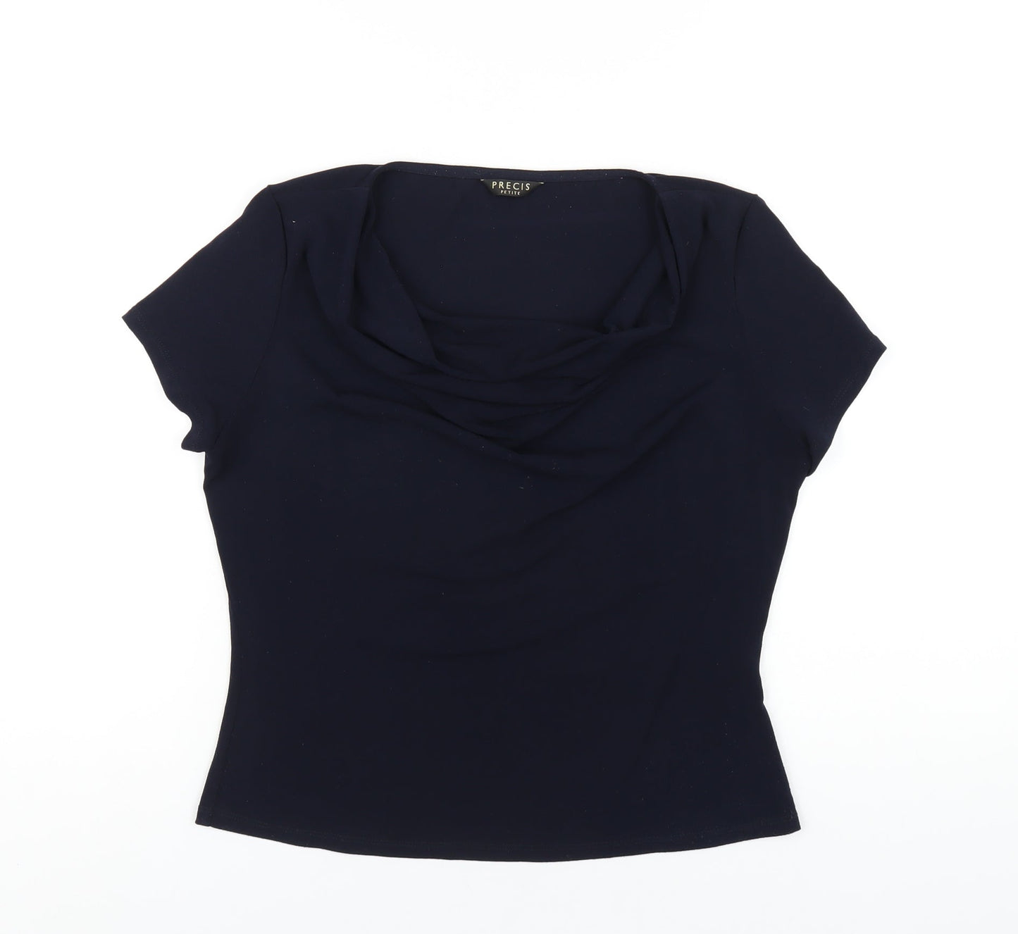 Precis Womens Blue Viscose Basic T-Shirt Size S Cowl Neck