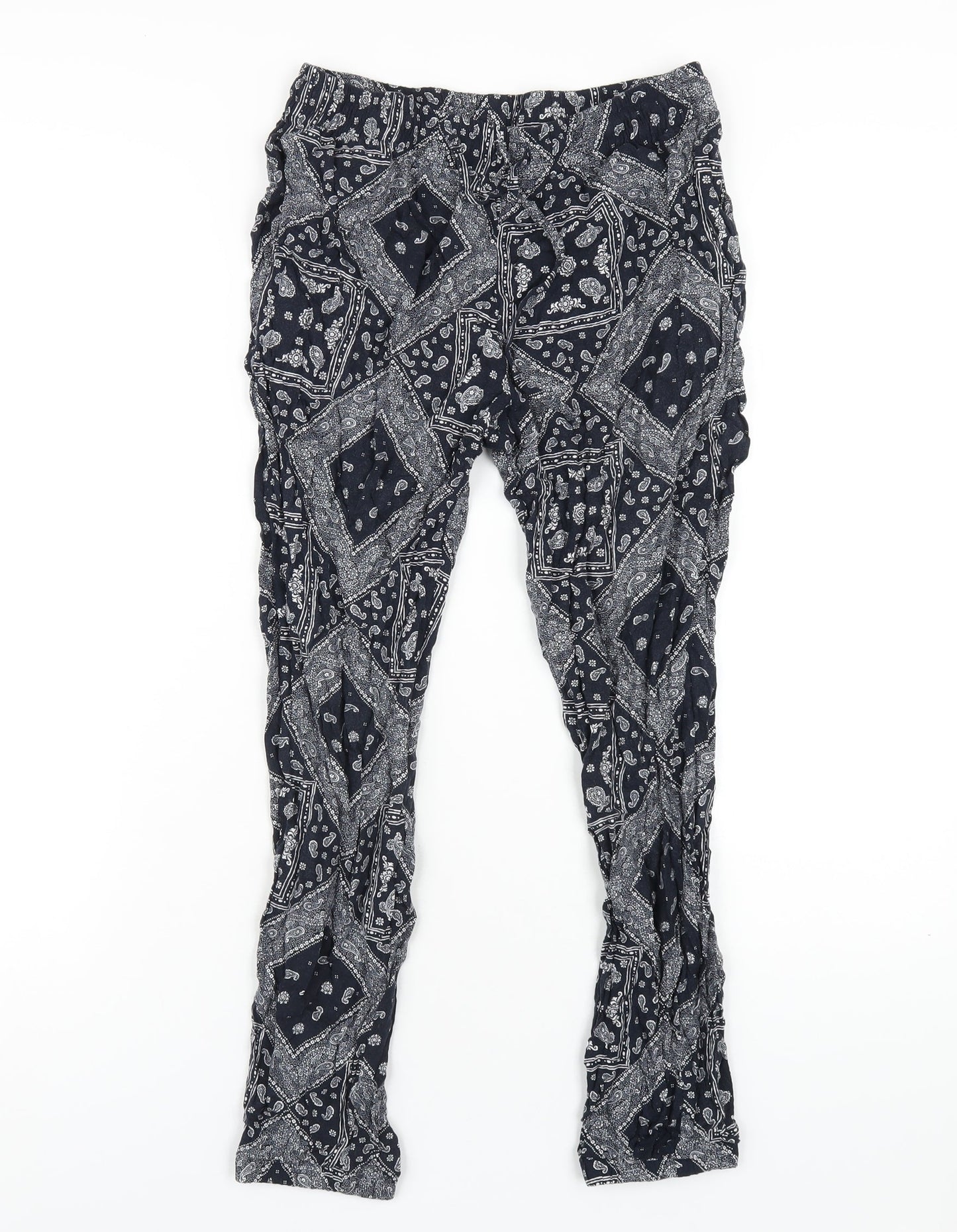 Uniqlo Womens Blue Geometric Viscose Trousers Size S L28 in Regular