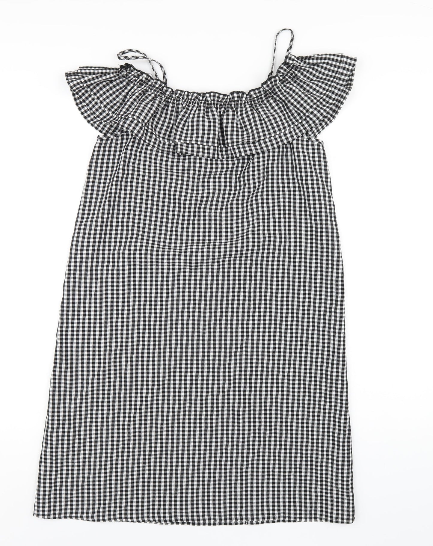 H&M Womens Black Check Viscose A-Line Size 8 Off the Shoulder Pullover