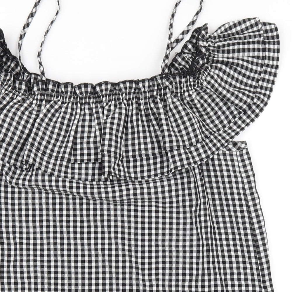 H&M Womens Black Check Viscose A-Line Size 8 Off the Shoulder Pullover