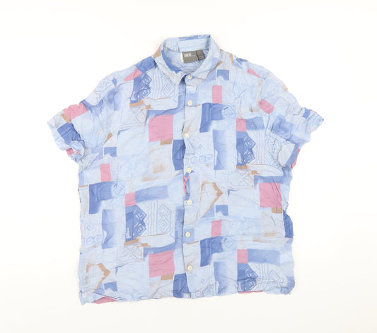 ASOS Mens Blue Geometric Viscose Button-Up Size S Collared Button