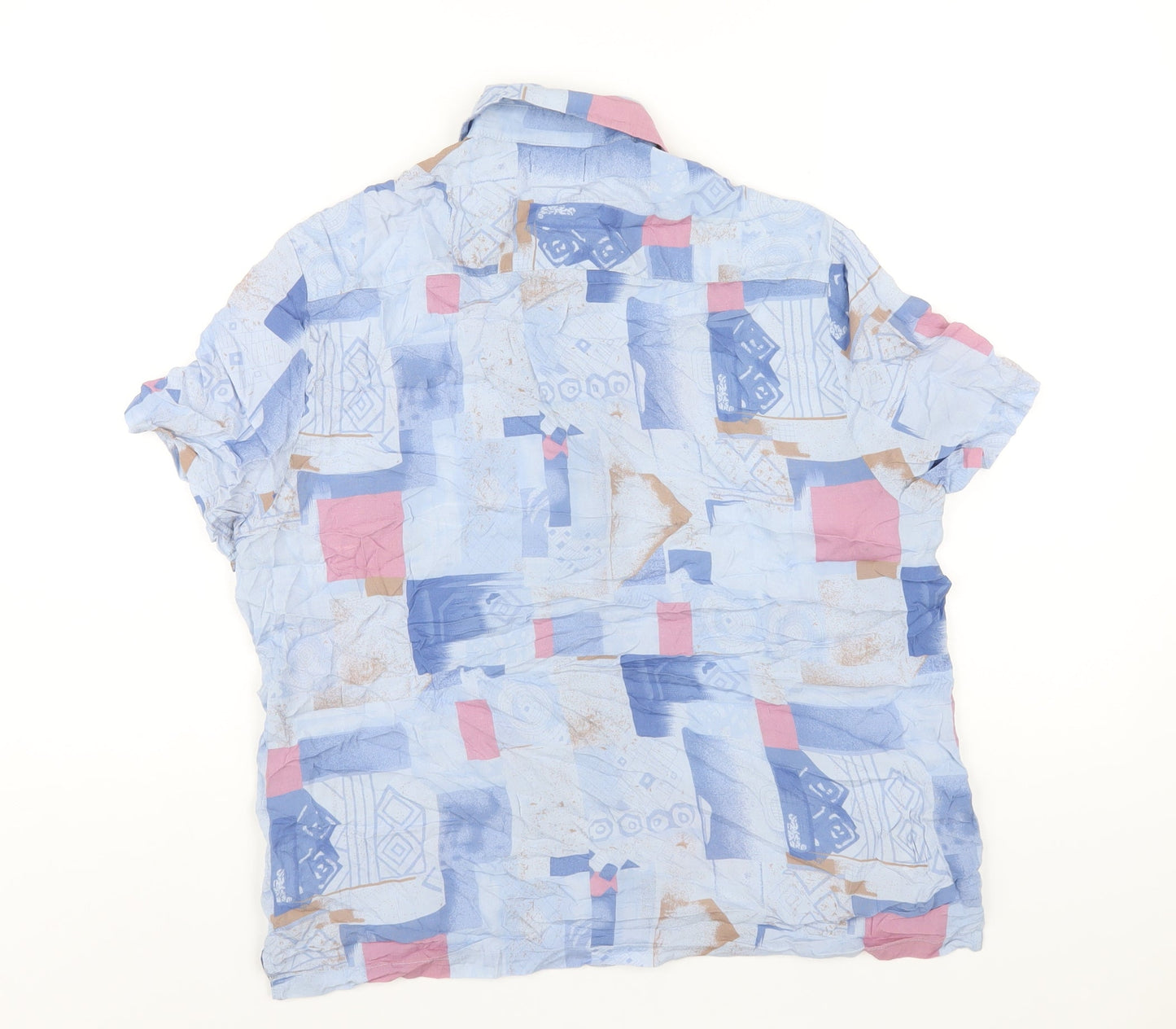 ASOS Mens Blue Geometric Viscose Button-Up Size S Collared Button