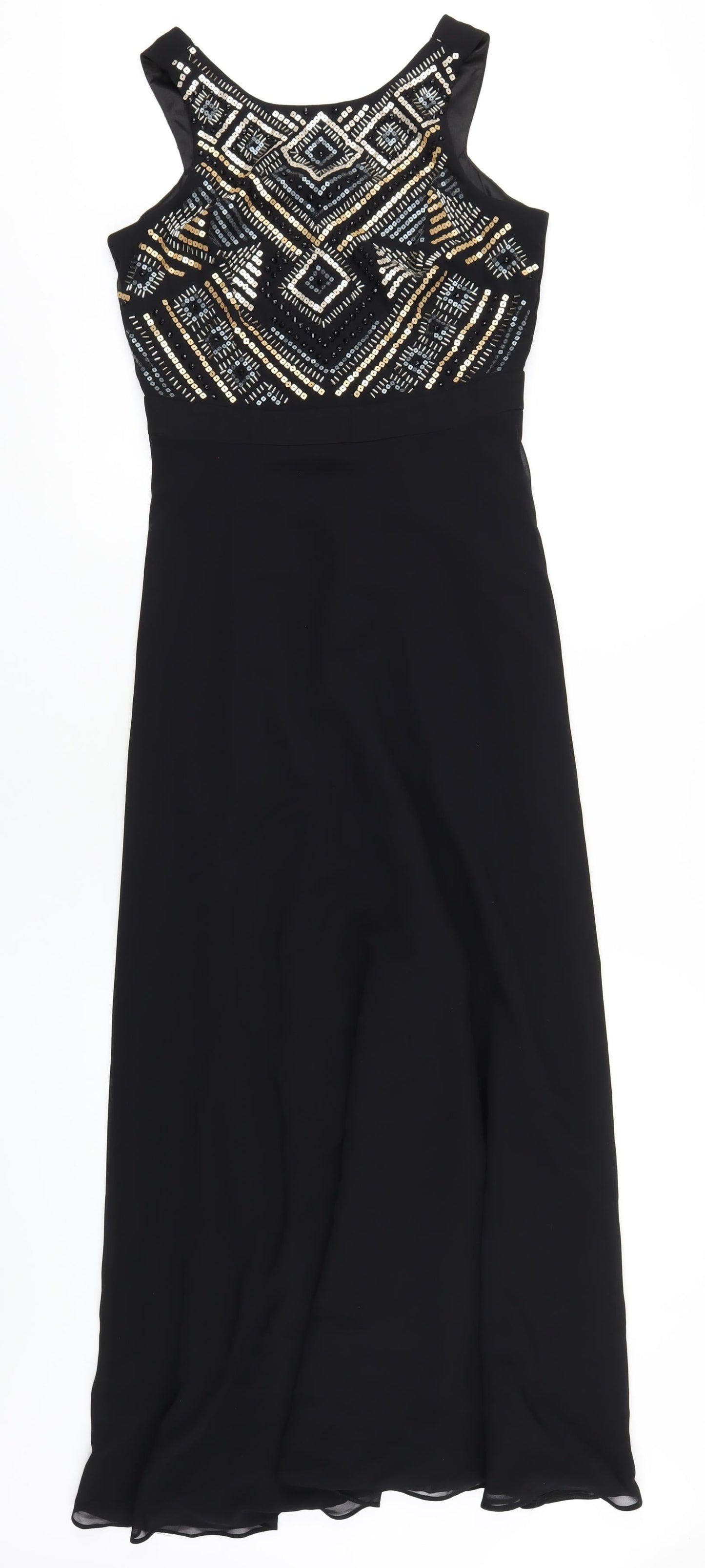 Tahari Womens Black Polyester Maxi Size 6 Round Neck Zip