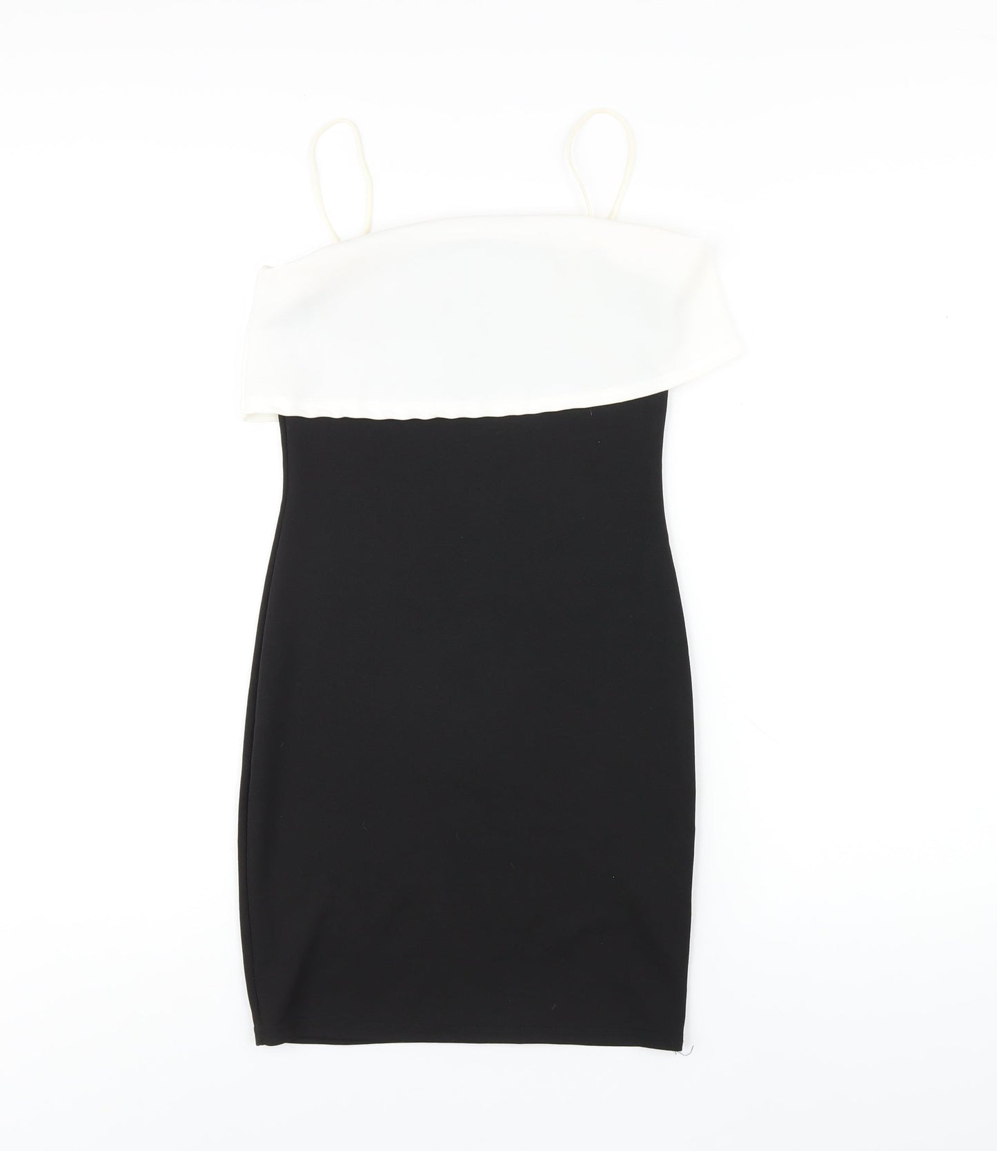 PRETTYLITTLETHING Womens Black Polyester Bodycon Size 8 Square Neck Pullover