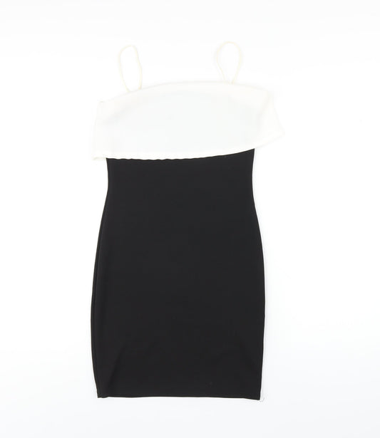 PRETTYLITTLETHING Womens Black Polyester Bodycon Size 8 Square Neck Pullover