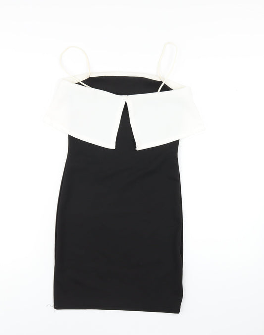 PRETTYLITTLETHING Womens Black Polyester Bodycon Size 8 Square Neck Pullover