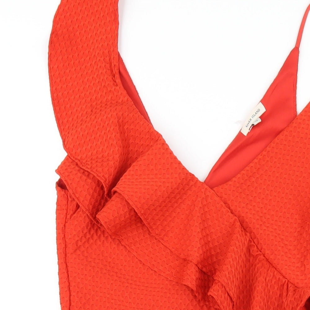 River Island Womens Red Polyester Bodycon Size 12 V-Neck Pullover