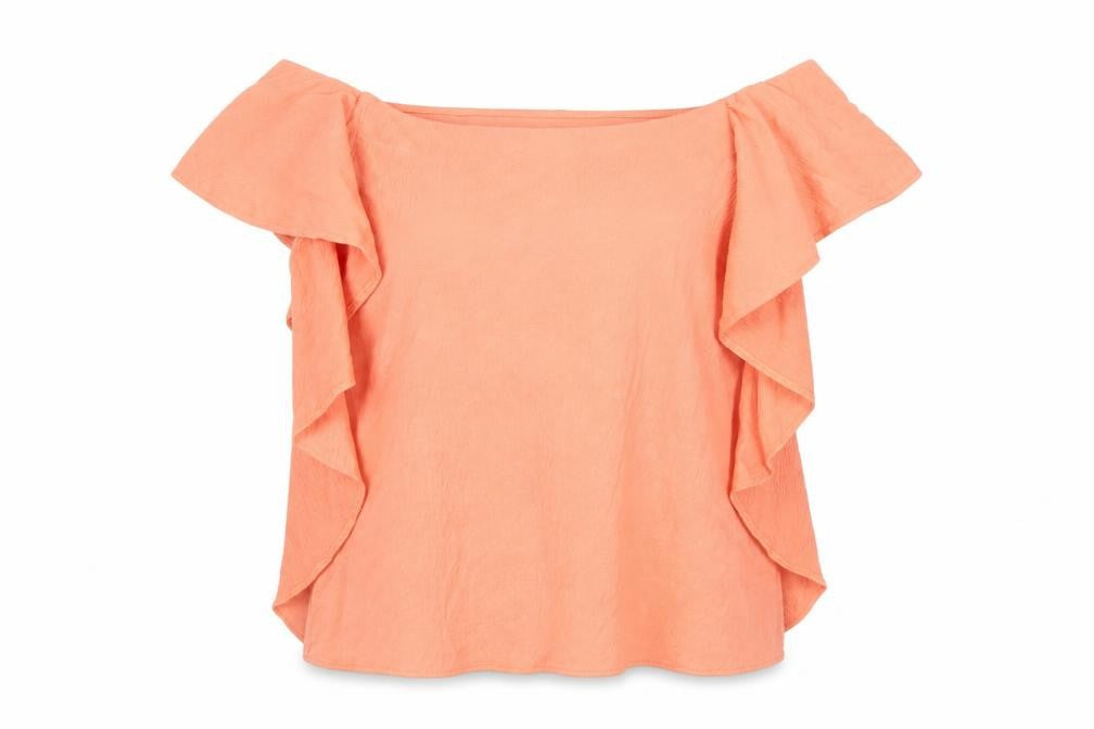 Marks and Spencer Womens Orange Polyester Basic T-Shirt Size 10 Off the Shoulder