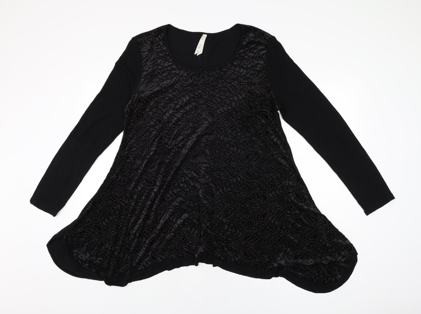 Stella Womens Black Floral Polyester Basic T-Shirt Size 12 Round Neck
