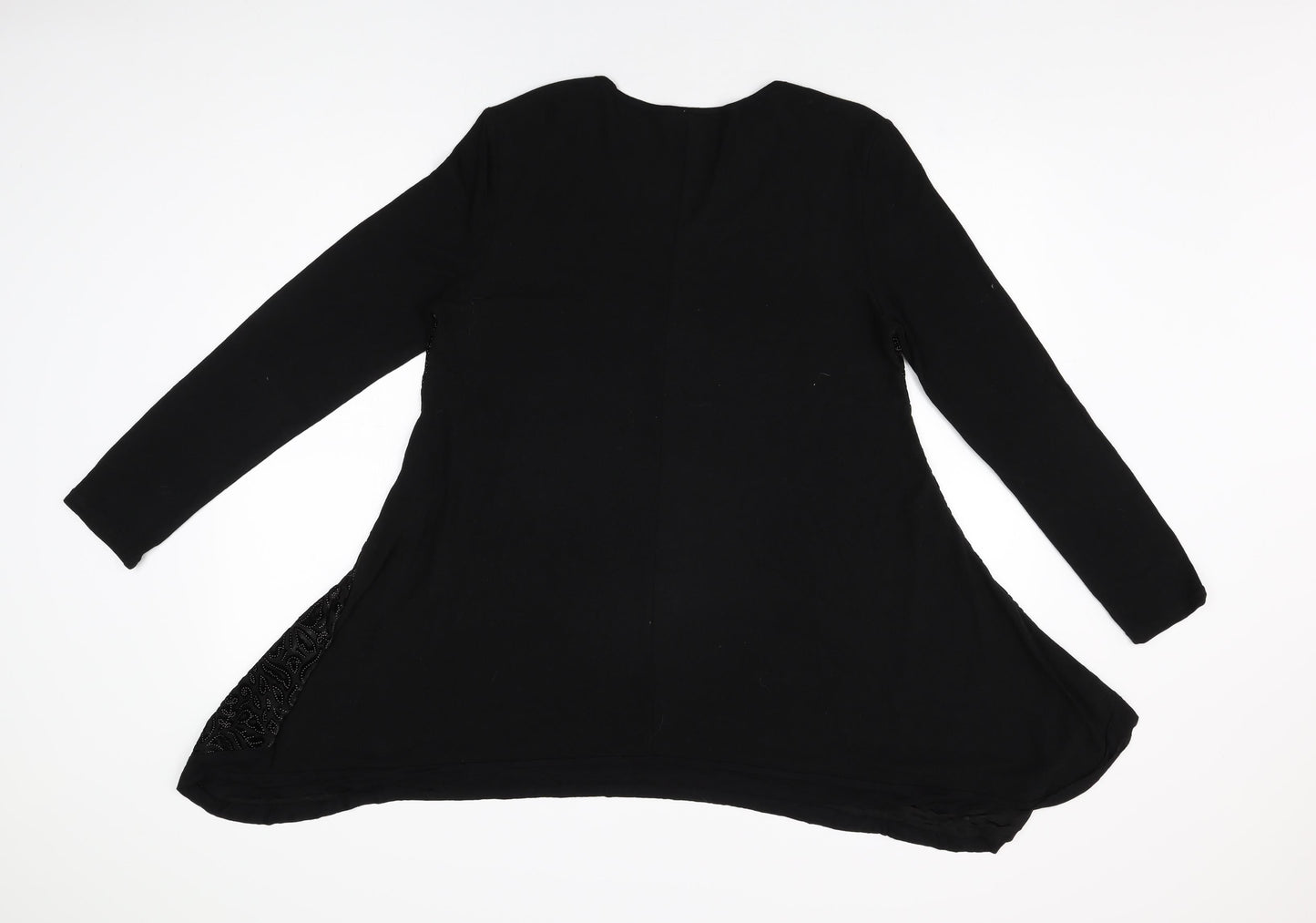 Stella Womens Black Floral Polyester Basic T-Shirt Size 12 Round Neck