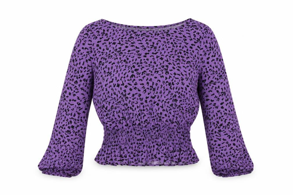 Marks and Spencer Womens Purple Geometric Viscose Basic Blouse Size 12 Round Neck