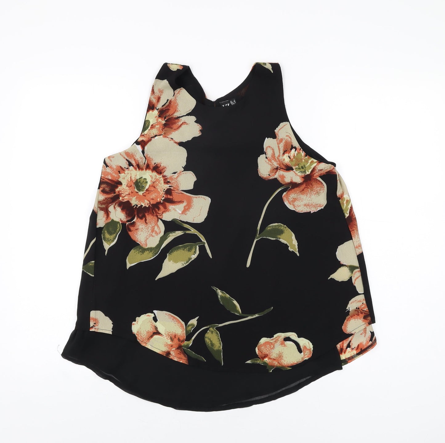 Izabel London Womens Black Floral Polyester Basic Blouse Size 8 Round Neck
