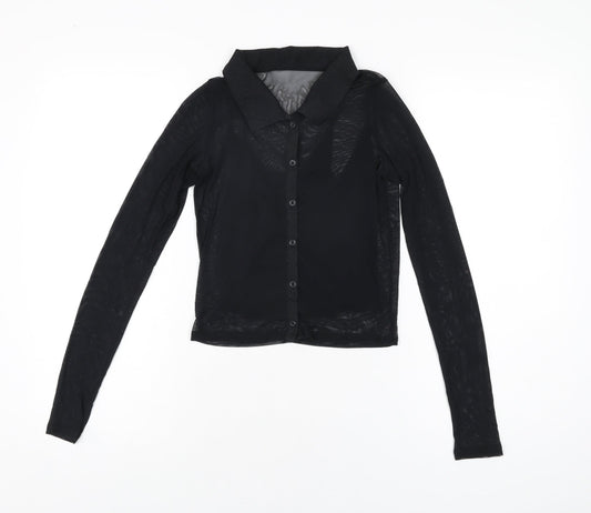 Hollister Womens Black Polyester Basic Button-Up Size S Collared