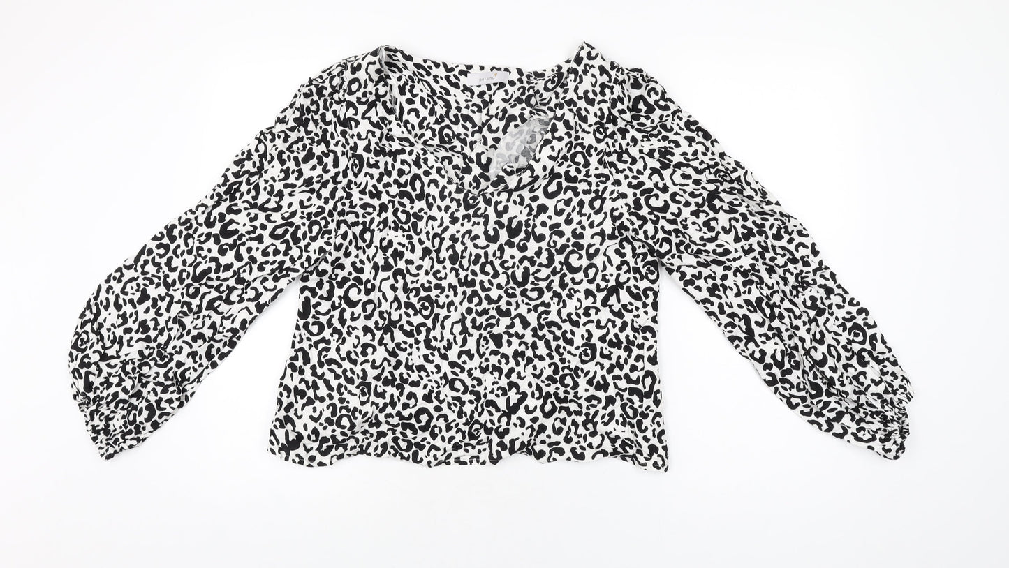 Per Una Womens White Animal Print Viscose Basic Blouse Size 12 V-Neck