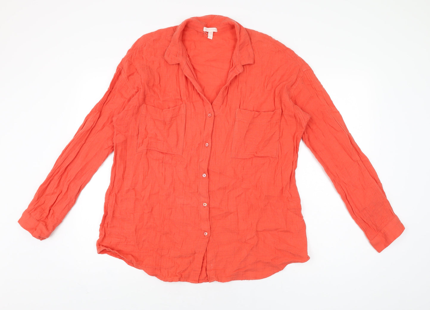 Eileen Fisher Womens Red Cotton Basic Button-Up Size M Collared