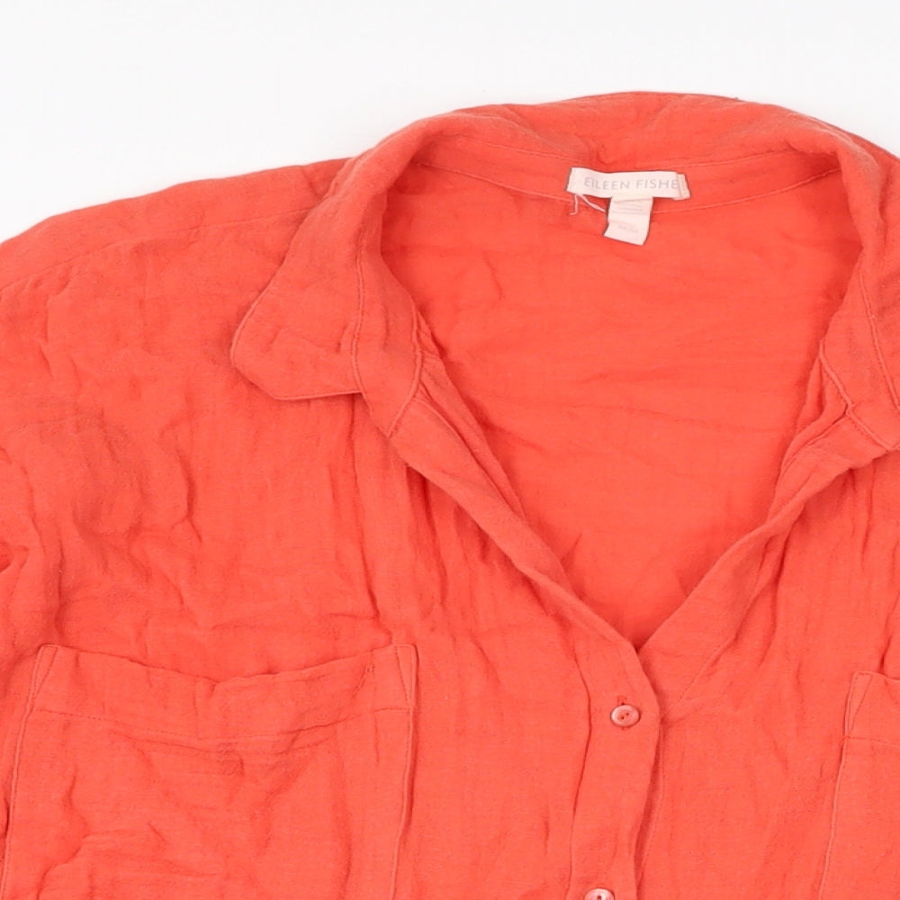Eileen Fisher Womens Red Cotton Basic Button-Up Size M Collared