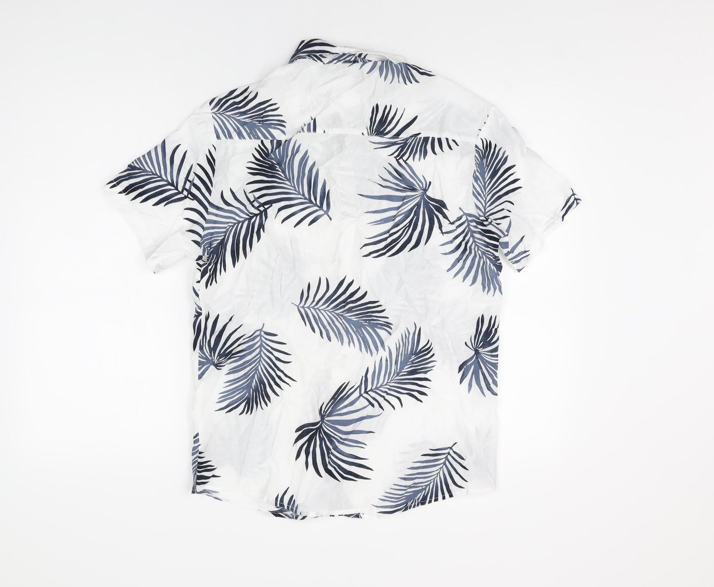 Atlanl Mens White Geometric Cotton Button-Up Size S Collared Button