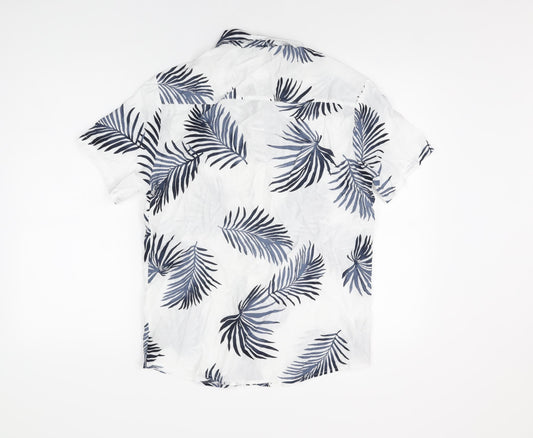 Atlanl Mens White Geometric Cotton Button-Up Size S Collared Button