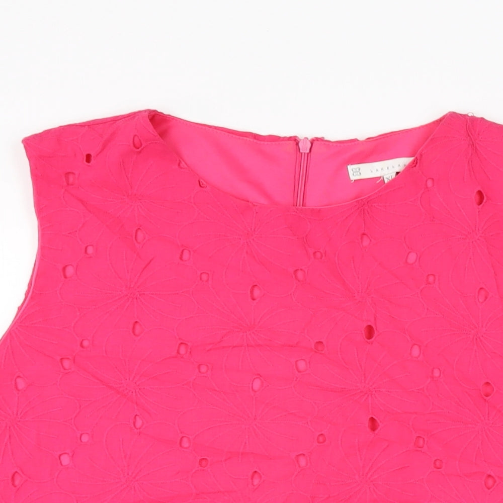 Lakeland Womens Pink Floral Polyester Basic T-Shirt Size XL Round Neck
