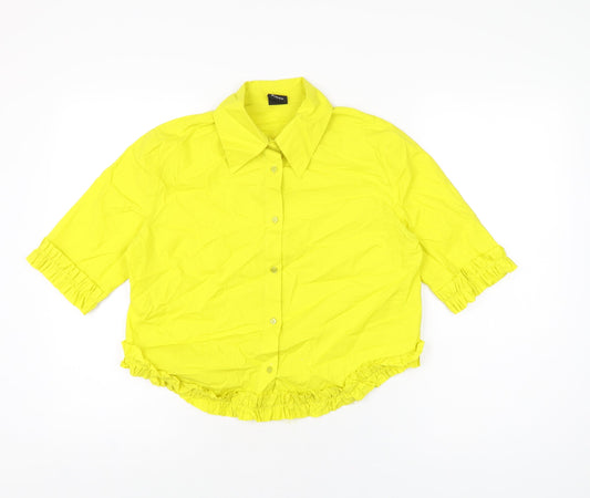 PINKO Womens Yellow Cotton Basic Button-Up Size 10 Collared