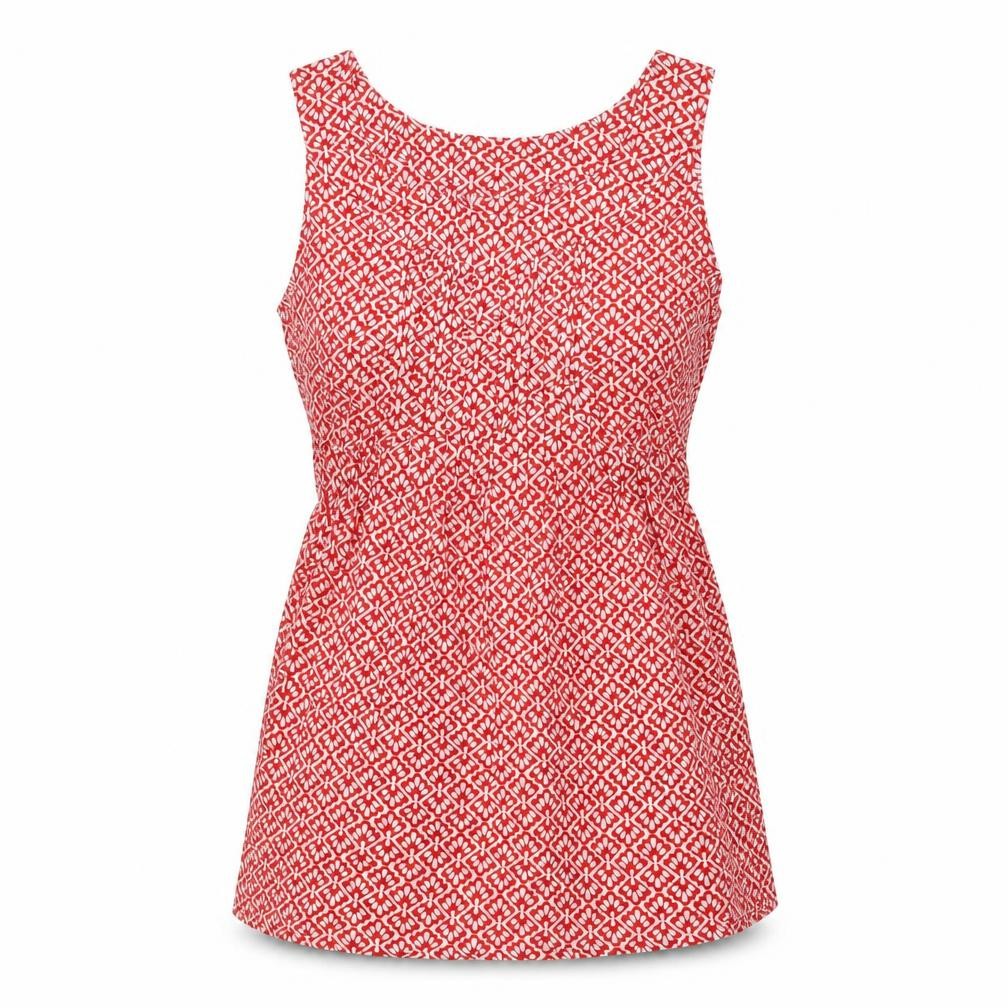 JoJo Maman Bébé Womens Red Geometric Cotton Basic T-Shirt Size S Round Neck