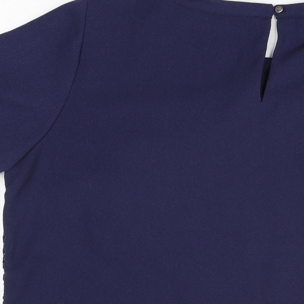 Marks and Spencer Womens Blue Geometric Polyester Basic T-Shirt Size 16 Round Neck