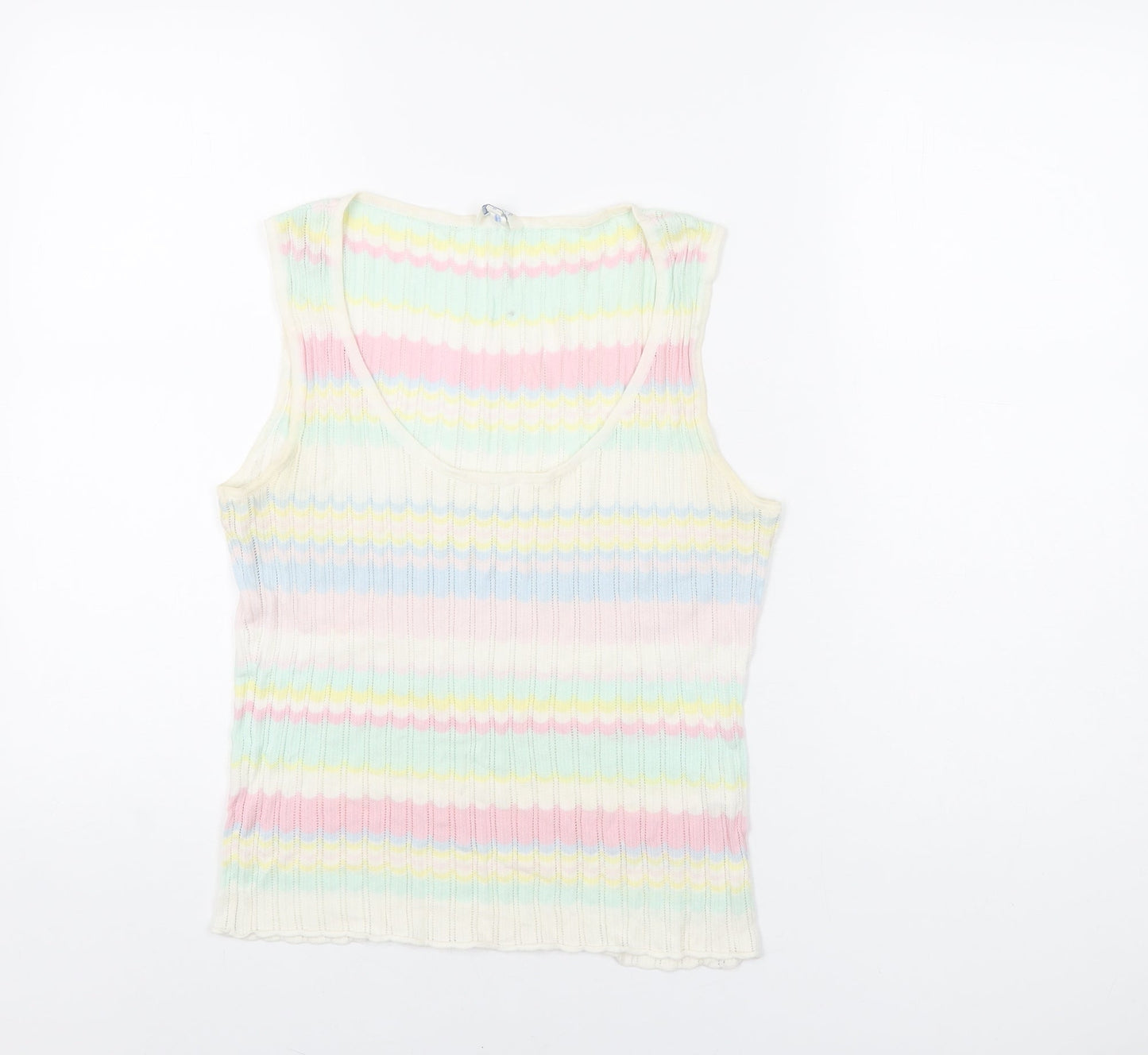 ESCADA Womens Multicoloured Geometric Viscose Basic T-Shirt Size S Scoop Neck