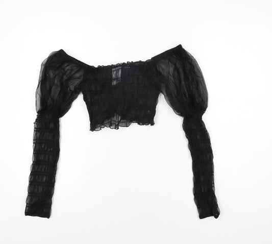ASOS Womens Black Nylon Cropped T-Shirt Size 8 Square Neck