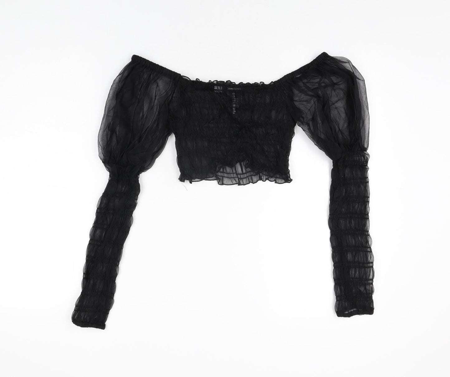 ASOS Womens Black Nylon Cropped T-Shirt Size 8 Square Neck