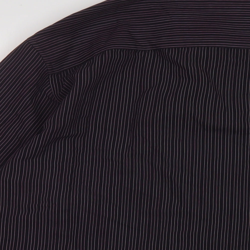 Autograph Mens Purple Striped Polyester Button-Up Size M Collared Button