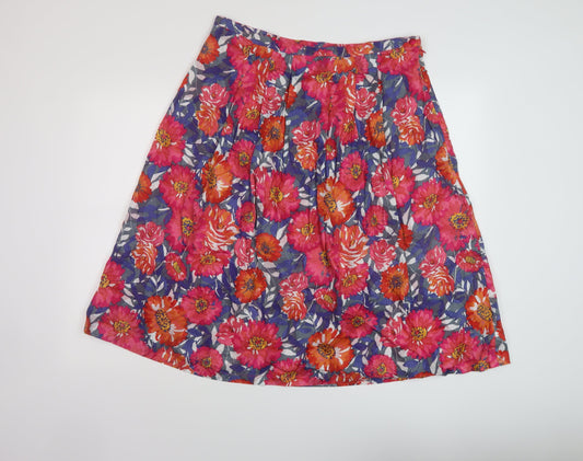 Adini Womens Multicoloured Floral Cotton A-Line Skirt Size 14 Zip