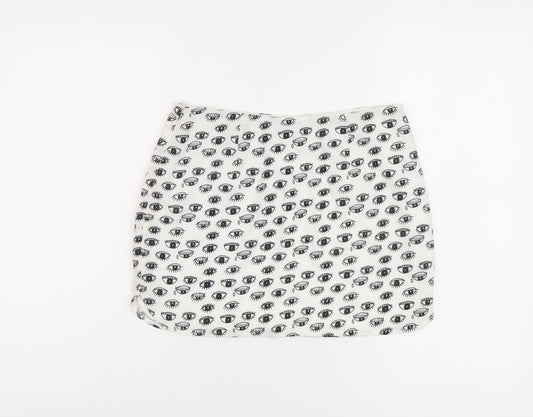 Neon Rose Womens White Geometric Polyester Mini Skirt Size 10 Zip