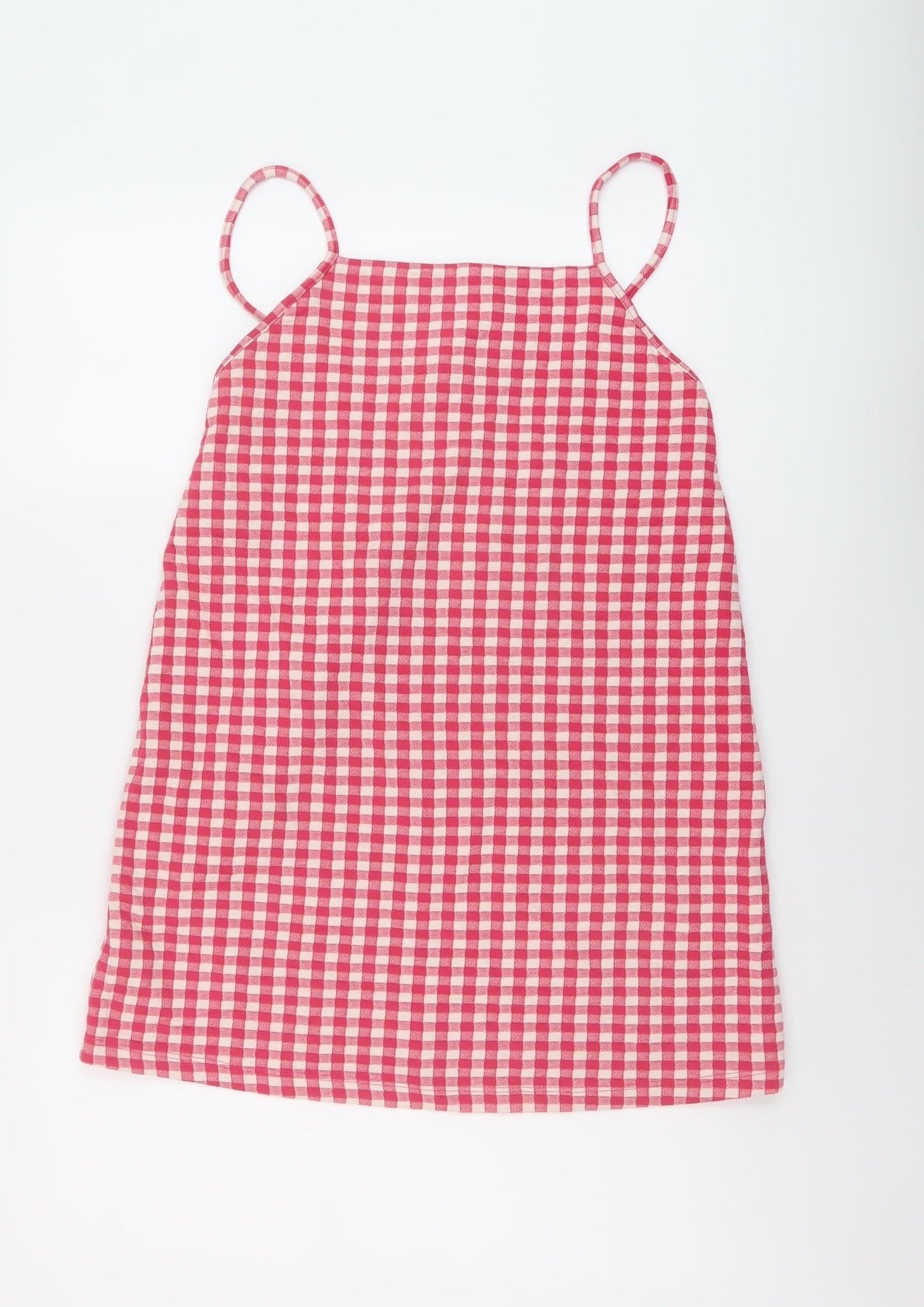 Zara Womens Pink Check Cotton Mini Size M Square Neck Pullover