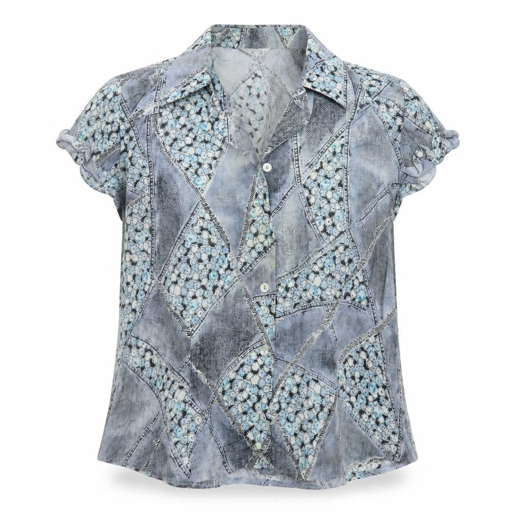 Steilmann Womens Blue Geometric Polyester Basic Blouse Size 16 Collared