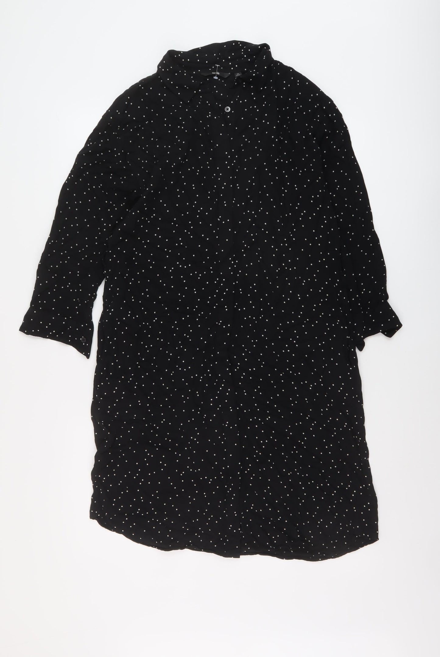 Uniqlo Womens Black Polka Dot Viscose Shirt Dress Size XS Collared Button