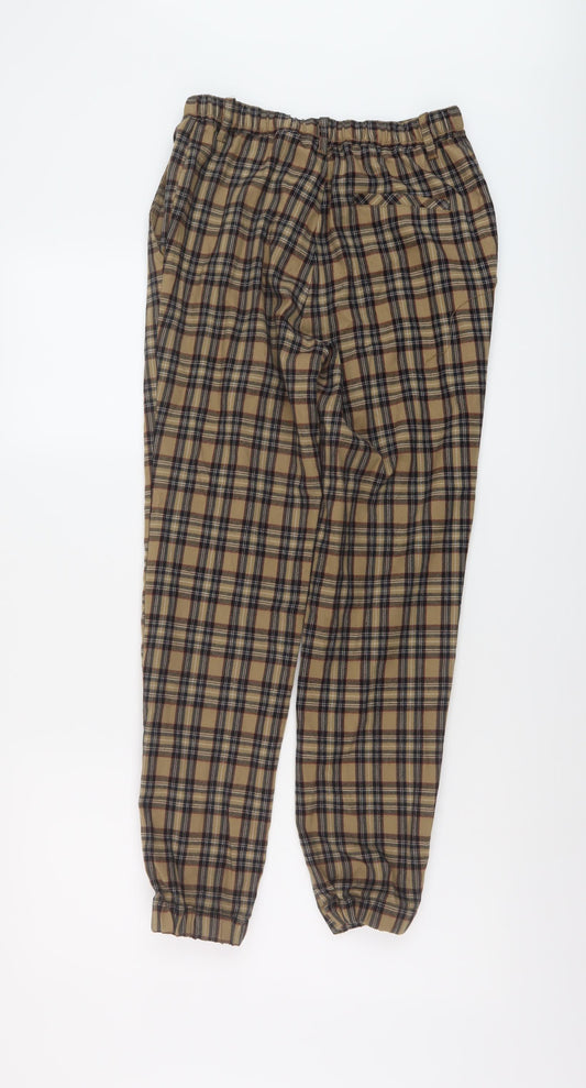 Pull&Bear Womens Brown Plaid Polyester Trousers Size S L27 in Regular Button