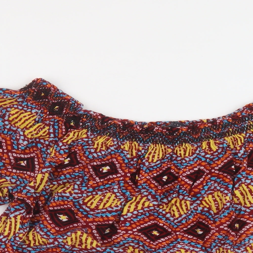 Marks and Spencer Womens Multicoloured Geometric Viscose Basic Blouse Size 10 Round Neck